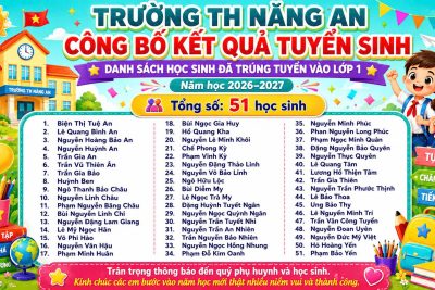 TRƯỜNG TH NĂNG AN CÔNG BỐ KẾT QUẢ TUYỂN SINH NĂM HỌC 2026-2027